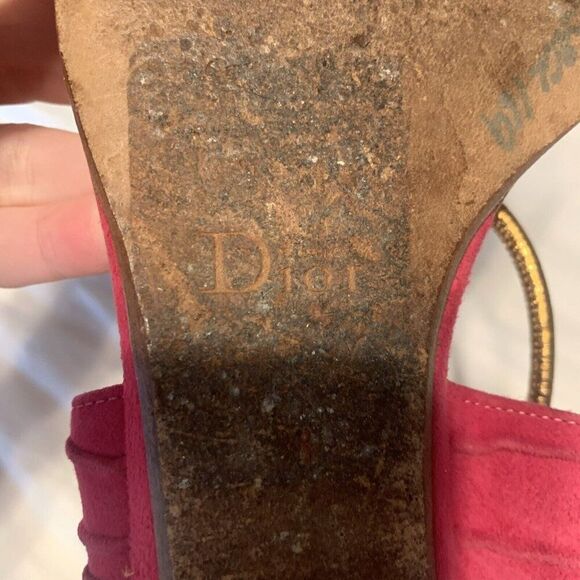 Christian Dior Authentic Leather Gold Pink Flat Sling Back Thong Sandals 8 - Picture 9 of 9